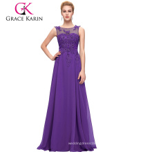 Grace Karin Nueva llegada sin mangas V-Back púrpura gasa más vestido de baile tamaño CL007555-2